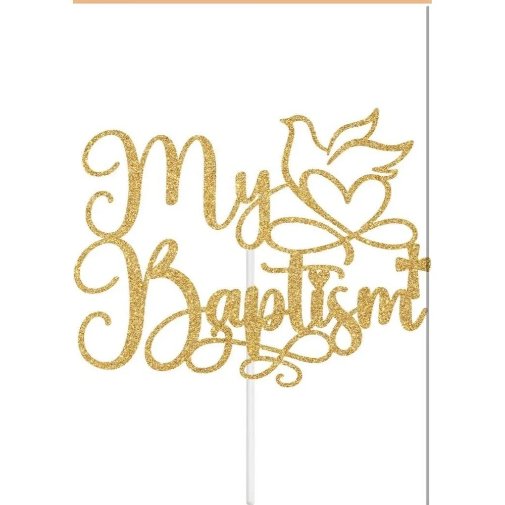 Gold Glitter  My Baptism Cake Topper